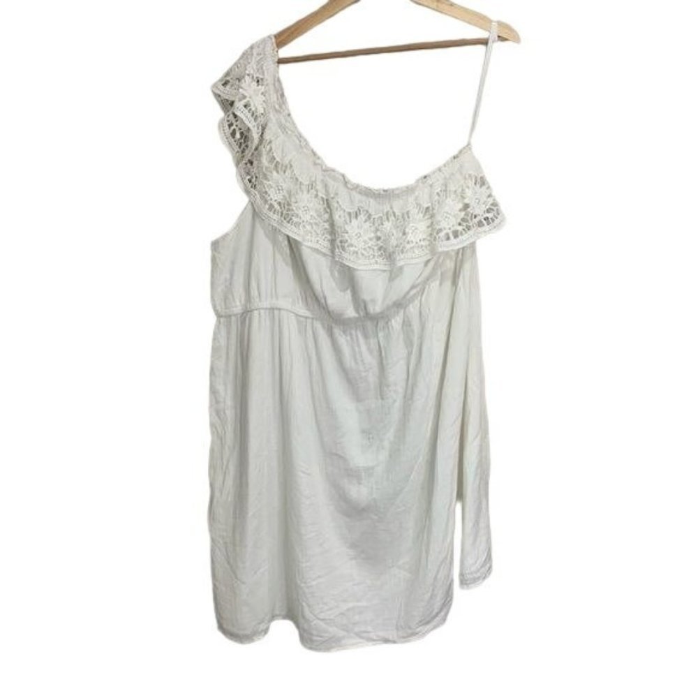 Lane Bryant Womens One Shoulder White Cotton Lace Trim Mini Dress Size 22‎ 24